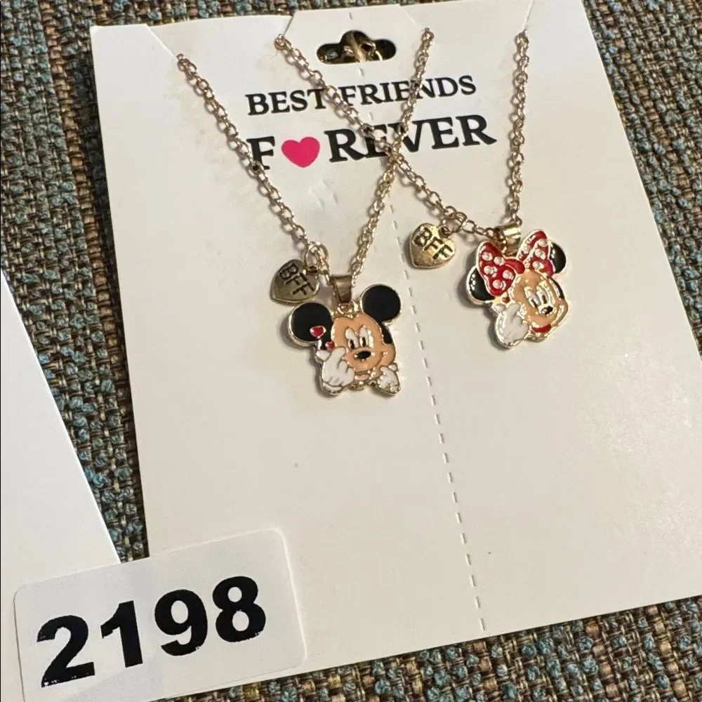 2198 Set Of BFF Micky And Mini Necklace- ‎ Gold Tone or Silver Tone Available